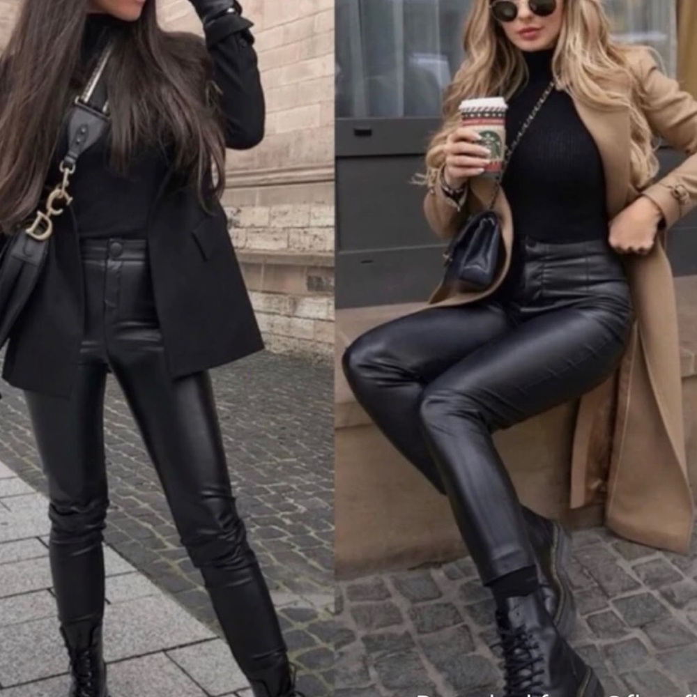 ZARA Size S Faux Leather High-Rise Blogger Favorite Black Leather Pants